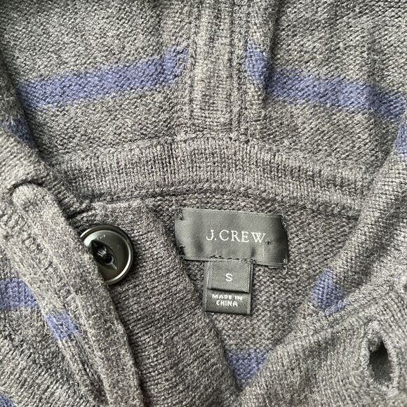 J Crew Henley Hooded Sweater Mens Small Cotton Cashmere Striped Gray Pullover - Picture 2 of 6